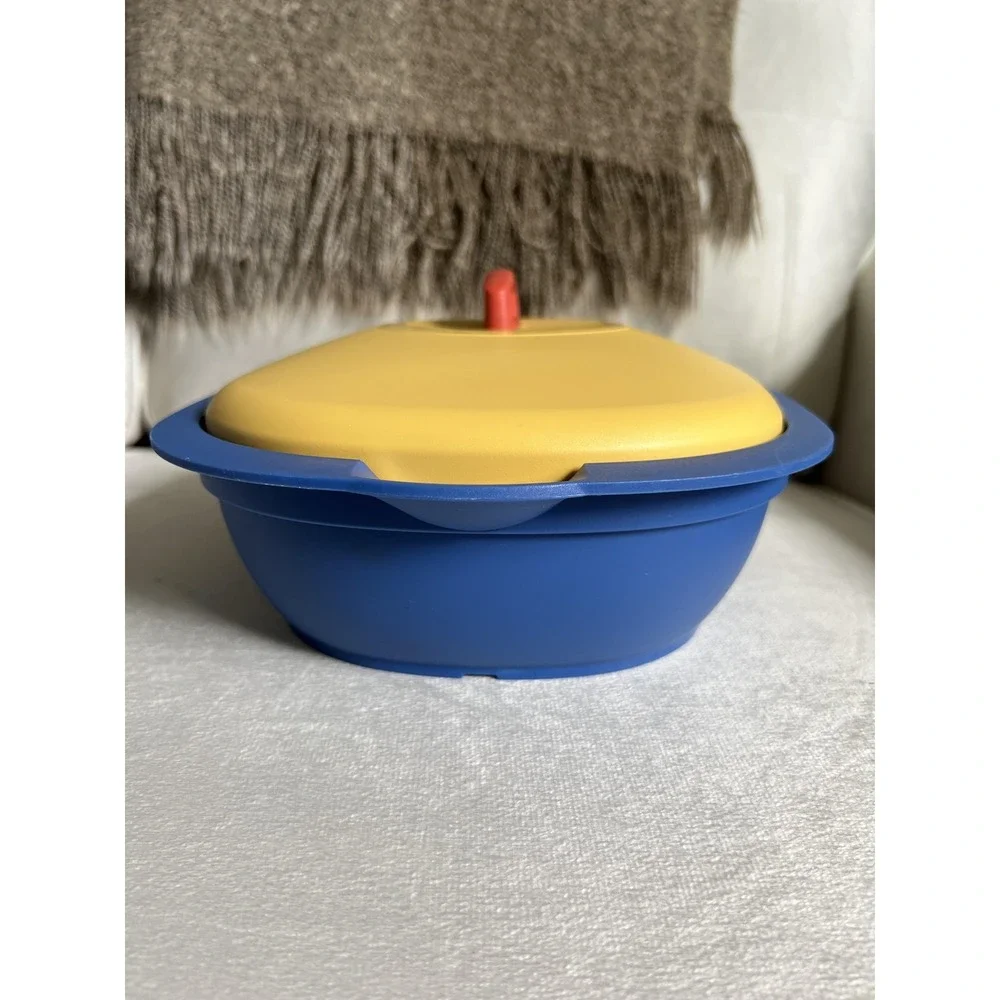 Vintage Tupperware Legacy Microwave Oval Dish‎ Serving Container Blue Yellow